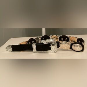 Nadim Vintage Black Leather Belt with Western style Concho Belt.